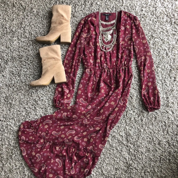 Forever 21 Dresses & Skirts - Forever 21 Boho Maroon Maxi Dress - Small